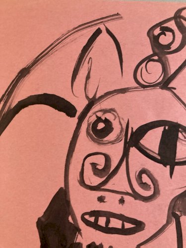 Peinture Dessin Encre Papier 1980 Art Chat Animal Animaux Expressionniste Rose