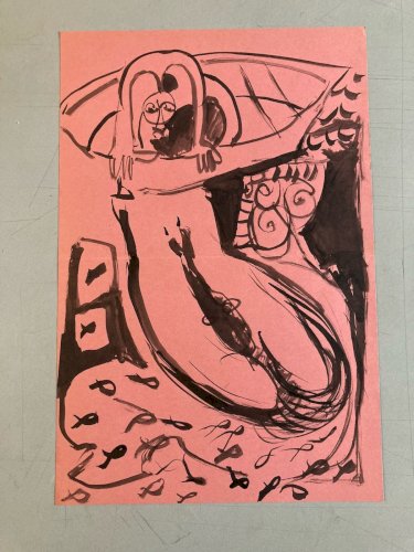 Peinture Dessin Encre Papier 1980 Art Femme Expressionnisme Cubisme Cubiste XXe