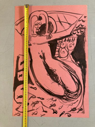 Peinture Dessin Encre Papier 1980 Art Femme Expressionnisme Cubisme Cubiste XXe