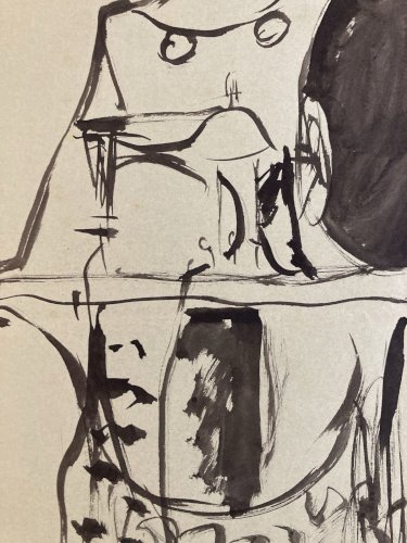 Peinture Dessin Encre Papier Vert 1960 Art Femme A La Couture Cubisme Cubiste