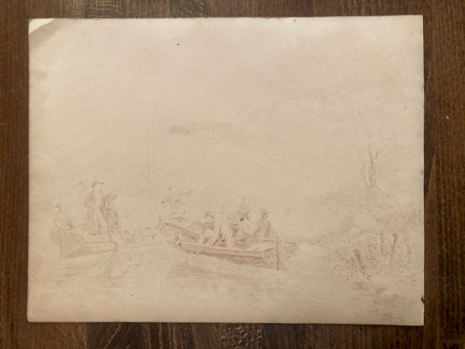 Peinture Dessin Encre Paysage Barque Bateau Marine A Identifier XIXe Mer