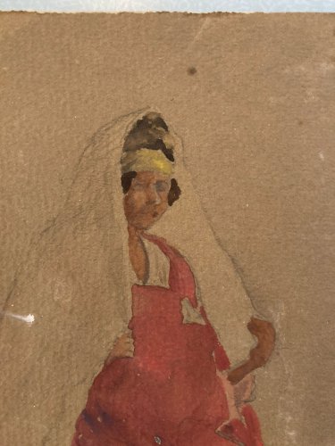 Peinture Dessin  Gouache Carton  XIXe Jeune Femme Portrait a identifier