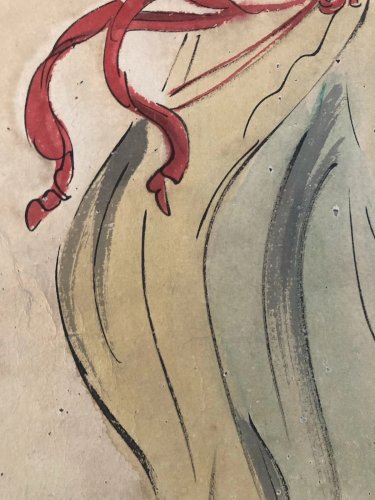 Peinture Dessin  Gouache Papier XIXe Jeune Femme Portrait Painting Ancien Chine