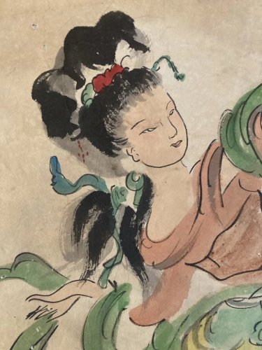 Peinture Dessin  Gouache Papier XIXe Jeune Femme Portrait Painting Ancien Chine