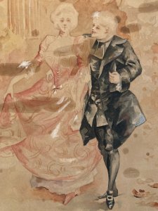 Painting Drawing Gouache Paper 19th Century Young Woman Portrait Antique