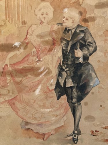 Peinture Dessin  Gouache Papier XIXe Jeune Femme Portrait Painting Ancien