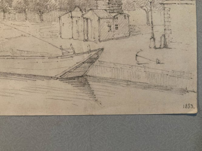 Peinture Dessin XIXe 1833 Crayon Cathédrale Art Crayon Troyes Ancien Eglise