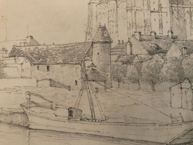 Peinture Dessin XIXe 1833 Crayon Cathédrale Art Crayon Troyes Ancien Eglise