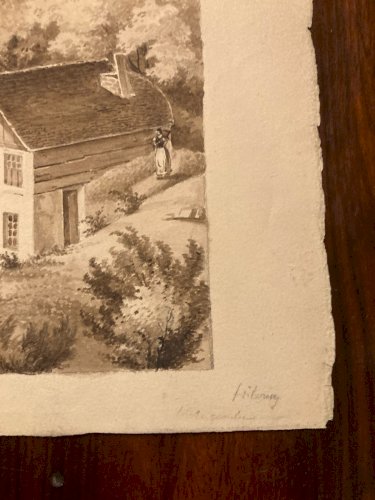 Peinture Dessin XIXe 1850 Encre Lavis Eglise Cathédrale Fribourg Ancien Suisse