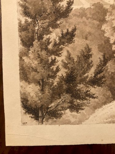 Peinture Dessin XIXe 1850 Encre Lavis Eglise Cathédrale Fribourg Ancien Suisse