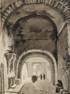 Painting Drawing 19th Century 1850 Ink Wash Church La Grande Chartreuse? Monastery Art