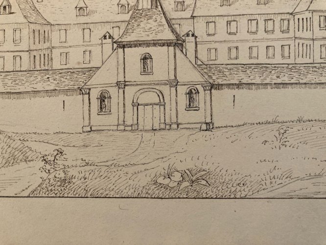 Peinture Dessin XIXe 1850 Encre Lavis Eglise La Grande Chartreuse Monastère Art