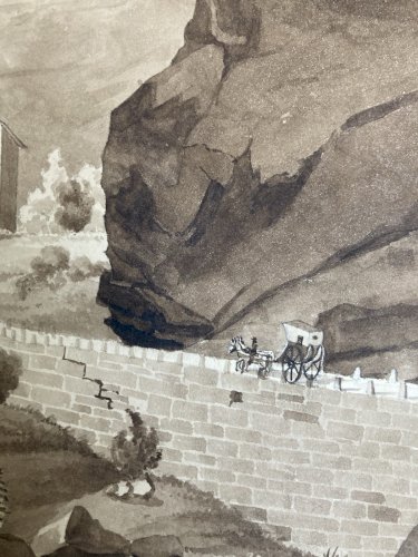 Peinture Dessin XIXe 1850 Route De Simplon Tour Stockalper à Gondo Suisse Ancien