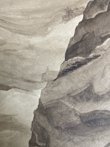 Peinture Dessin XIXe 1850 Route De Simplon Tour Stockalper à Gondo Suisse Ancien