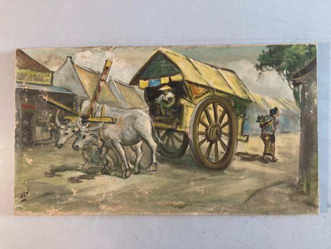 Peinture École D’Hanoï Sur Toile Original Painting Old Tableau 1960 Vietnam Art