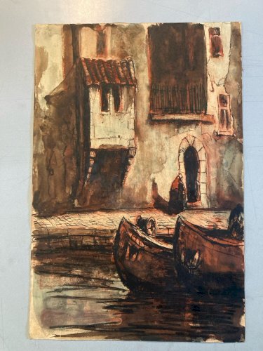 Peinture Emile Bernard Circa 1920 Aquarelle gouache  Paysage Venise Italie