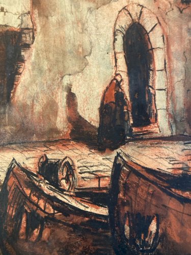 Peinture Emile Bernard Circa 1920 Aquarelle gouache  Paysage Venise Italie