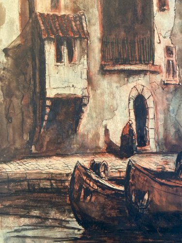 Peinture Emile Bernard Circa 1920 Aquarelle gouache  Paysage Venise Italie