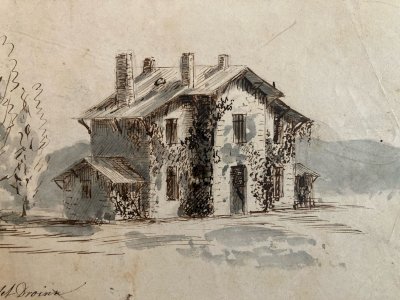 Painting Ink Watercolor Paper Saint Sulpice 19th Century Antique 1850 Art