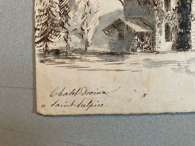 Peinture Encre Aquarelle Papier Saint Sulpice XIXe Ancien Painting Old 1850 Art
