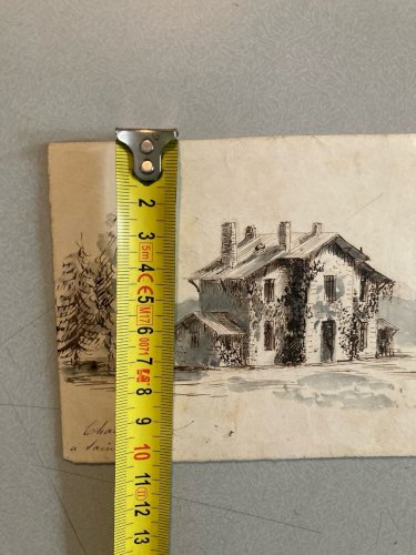 Peinture Encre Aquarelle Papier Saint Sulpice XIXe Ancien Painting Old 1850 Art