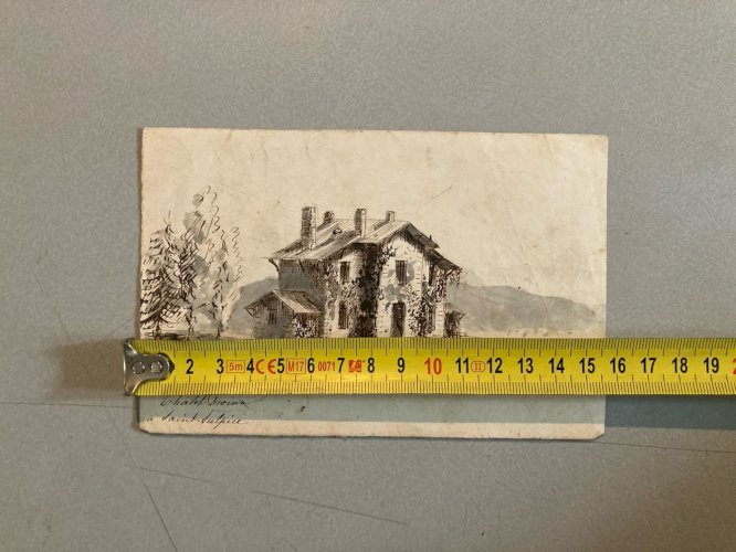 Peinture Encre Aquarelle Papier Saint Sulpice XIXe Ancien Painting Old 1850 Art