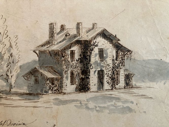 Peinture Encre Aquarelle Papier Saint Sulpice XIXe Ancien Painting Old 1850 Art