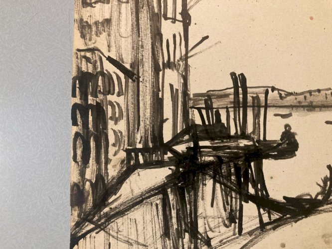 Peinture Encre Michel Henry (1928 2016) Venise Italie Méditerranée 1954