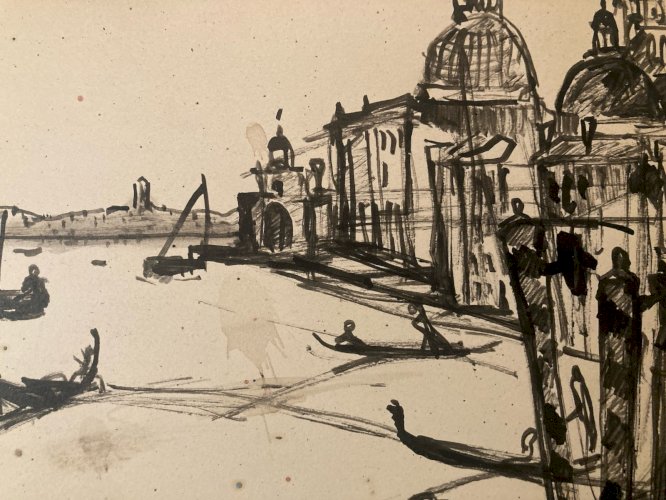 Peinture Encre Michel Henry (1928 2016) Venise Italie Méditerranée 1954