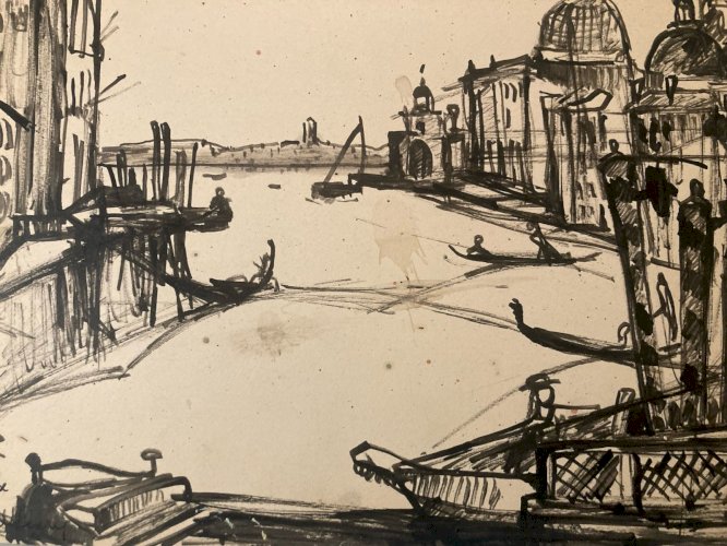 Peinture Encre Michel Henry (1928 2016) Venise Italie Méditerranée 1954