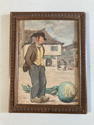 Peinture fauve Huile sur panneau bois Homme portrait 1950 Bretagne Navet