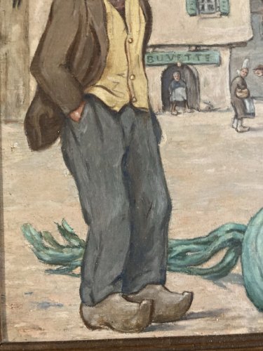Peinture fauve Huile sur panneau bois Homme portrait 1950 Bretagne Navet