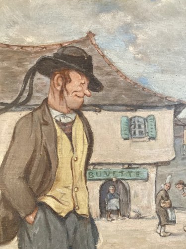 Peinture fauve Huile sur panneau bois Homme portrait 1950 Bretagne Navet