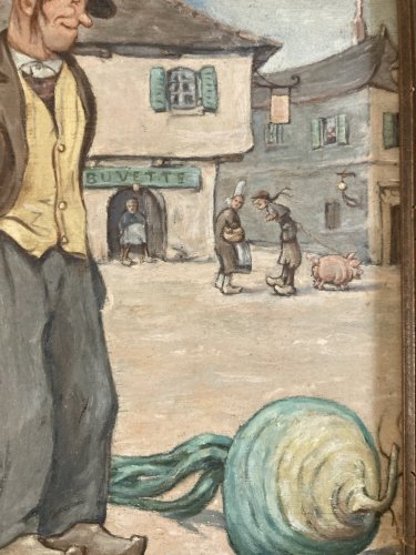 Peinture fauve Huile sur panneau bois Homme portrait 1950 Bretagne Navet