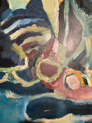 Peinture fauve Huile sur panneau Chat Animal 1970 Art Expressionnisme