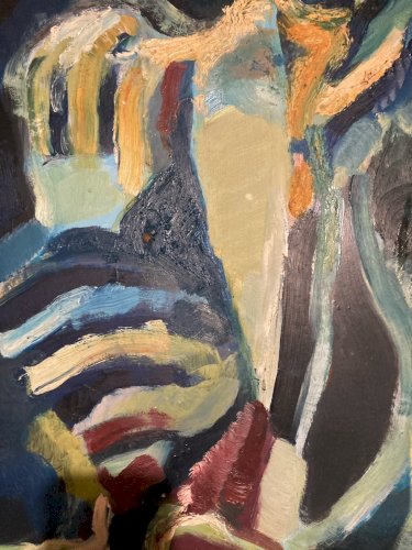 Peinture fauve Huile sur panneau Chat Animal 1970 Art Expressionnisme