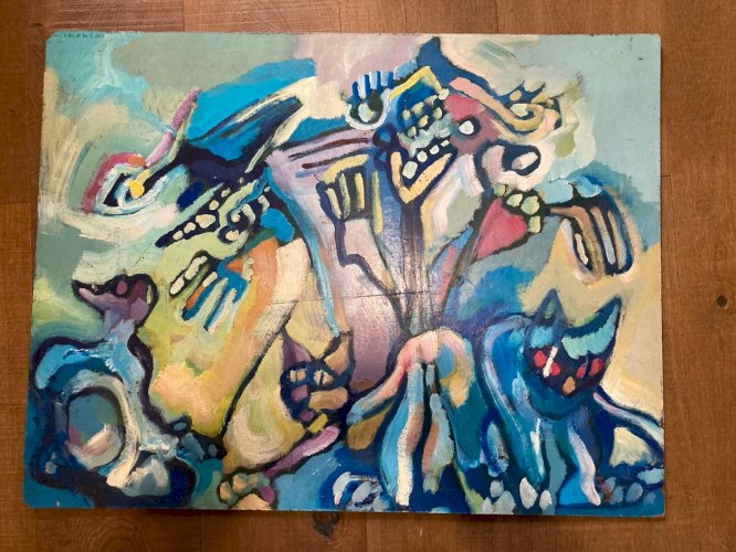 Peinture fauve Huile sur panneau Chat Animal 1970 Expressionnisme Art