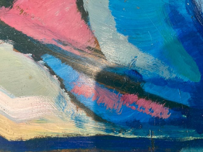 Peinture fauve Huile sur panneau Chat Animal 1970 Expressionnisme Art