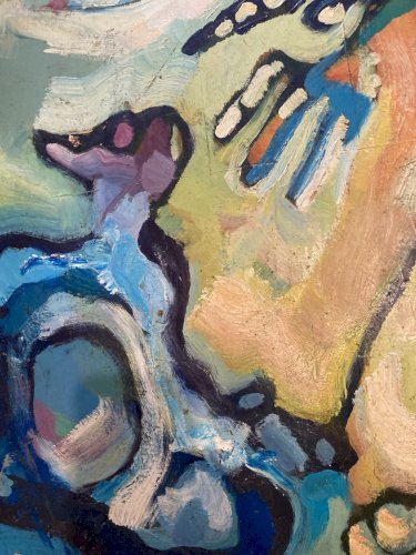 Peinture fauve Huile sur panneau Chat Animal 1970 Expressionnisme Art