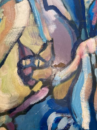 Peinture fauve Huile sur panneau Chat Animal 1970 Expressionnisme Art