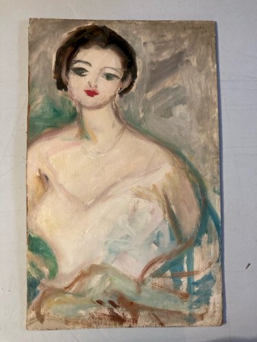 Peinture Femme  1950 Huile Panneau Expressionnisme Jules Lellouche Art