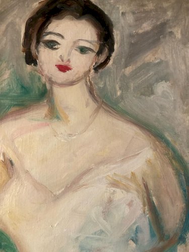 Peinture Femme  1950 Huile Panneau Expressionnisme Jules Lellouche Art