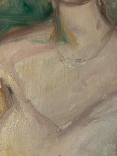 Peinture Femme  1950 Huile Panneau Expressionnisme Jules Lellouche Art