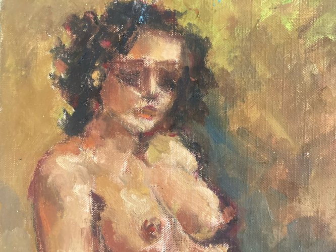Peinture Femme 1980 Nu Nue Bois Huile Expressionnisme expressionniste Art