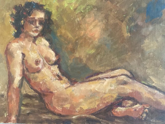 Peinture Femme 1980 Nu Nue Bois Huile Expressionnisme expressionniste Art