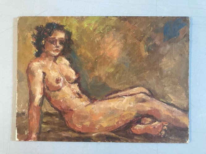 Peinture Femme 1980 Nu Nue Bois Huile Expressionnisme expressionniste Art