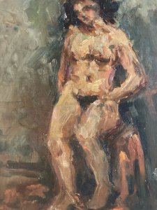 Peinture Femme 1980 Nu Nue Bois Huile Expressionnisme expressionniste