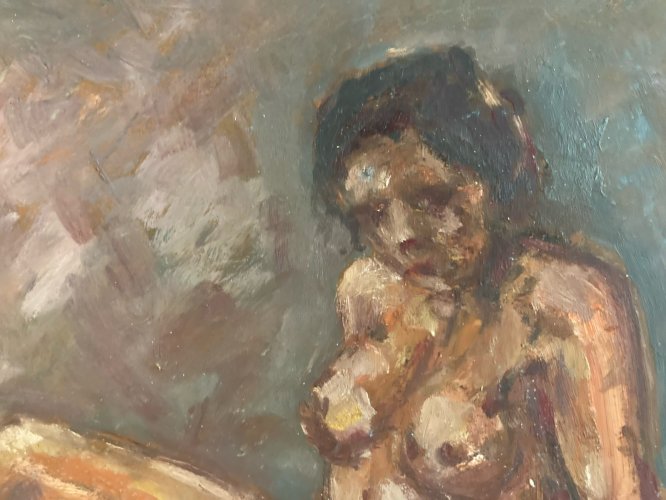 Peinture Femme 1980 Nue Nu Bois Huile Expressionnisme expressionniste