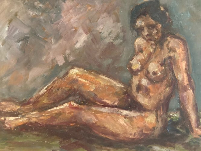 Peinture Femme 1980 Nue Nu Bois Huile Expressionnisme expressionniste