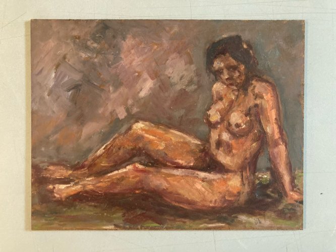 Peinture Femme 1980 Nue Nu Bois Huile Expressionnisme expressionniste
